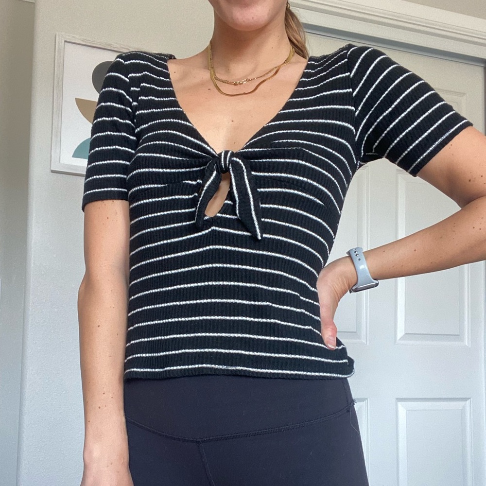 Project Social T Striped Tie Front Top